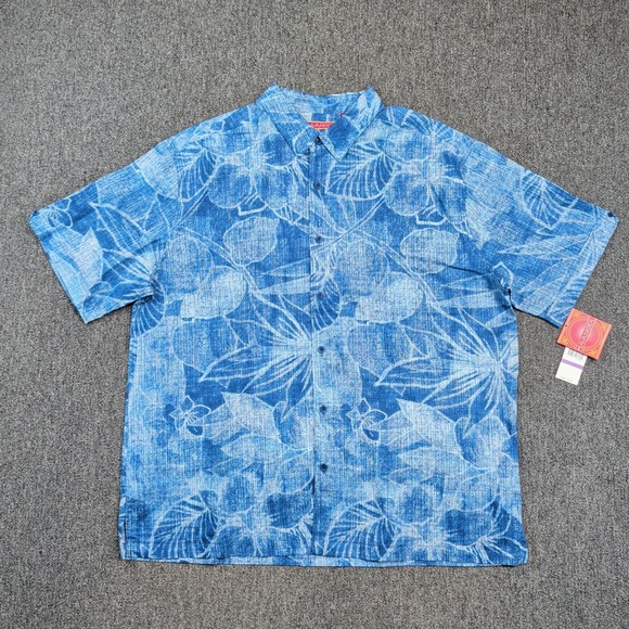 Havanera Co. Tropical Linen Blend Button Up Shirt XXL Blue Coastal Resortwear — photo 2